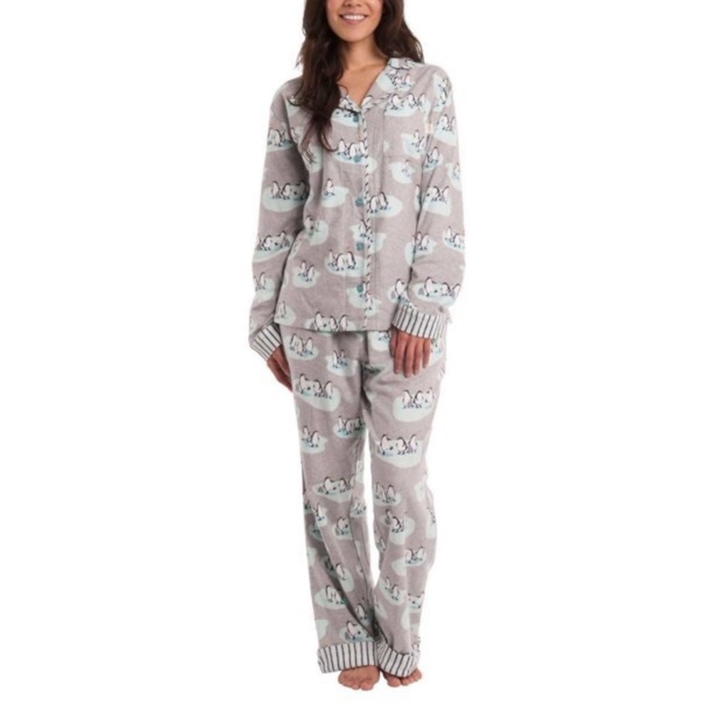 Munki Munki Fleece Pajama Set Penguin Print Bamboo Cotton Blend Size Small